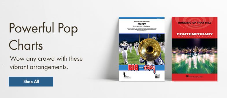 Shop powerful pop charts for marching band and wow any crowd with these vibrant arrangements